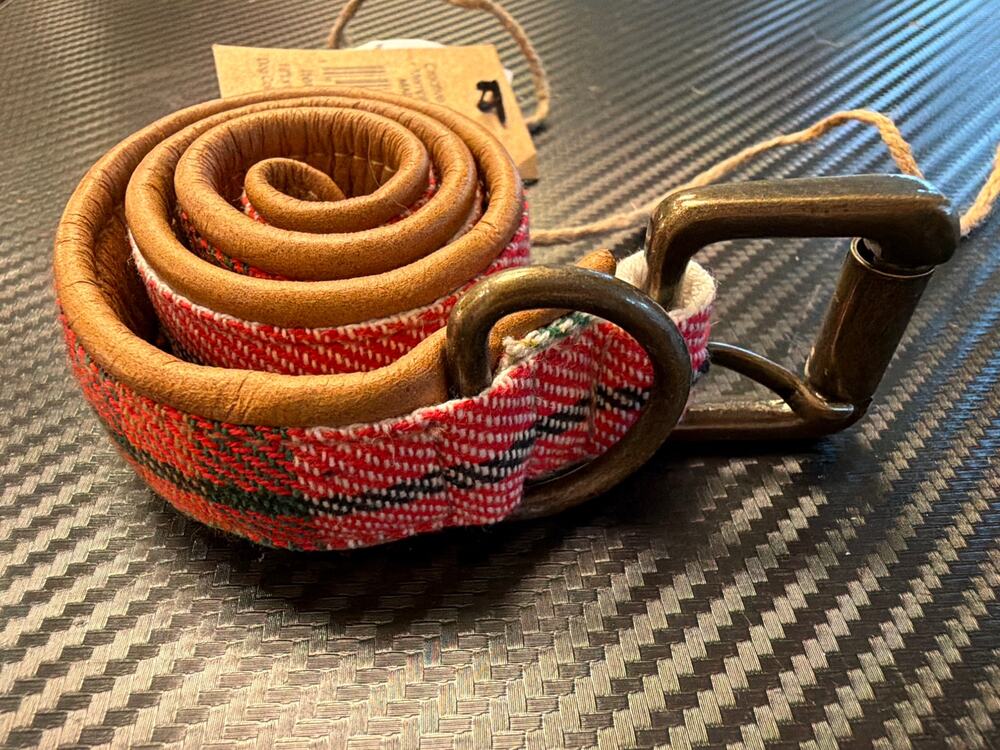 NWT Creative Co-op Cotton & Leather Extra Small Red Plaid Dog Collar